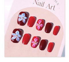 Crimson Bloom 3D Press-On Nails