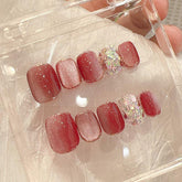 Handemade Ruby Cat-Eye Press-On Nails–Short SQUARE | 10 PCS Set