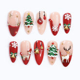 3D Reindeer Forest Press-On Nails –Short ALMOND |30 PCS Set