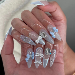 Blue Ribbon Press-On Nails – STILETTO | Extra Long