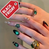 Glam Emerald Green Cat Eye Press-On Nails –Medium Almond | 24PCS Set