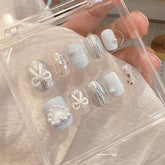 Handemade Icy Pearl Press-On Nails–Short SQUARE | 10 PCS Set