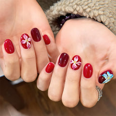 Crimson Bloom 3D Press-On Nails