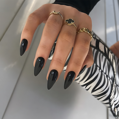 Solid Black Press-On Nail- ALMOND | Long