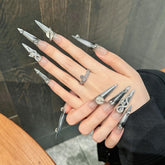 Handmade Silver Moon & Star Press-On Nails – Stiletto | Extra Long
