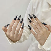 Handmade Metallic Dark Goth Press-On Nails-Stiletto | Long