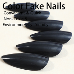 Solid Black Press-On Nail- ALMOND | Long