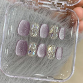 Handemade Dusty Lavender Luxe Cat-Eye Press-On Nails–Short SQUARE | 10 PCS Set