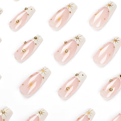 French White-Tip Rhinestone Star-Glitter Press-On Nails- BALLET | Long