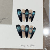 Custom Dark Sapphire Cat Eye Press-On Nails