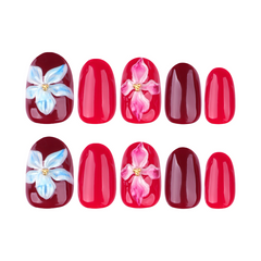 Crimson Bloom 3D Press-On Nails