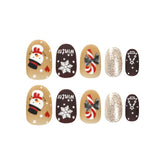 Cocoa Christmas Press-On Nails –Short OVAL | 24 PCS Set