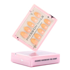 30-Piece Orange French 3D Shell Pearl Press-On False Nails