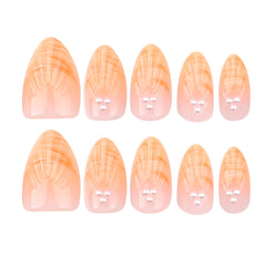 30-Piece Orange French 3D Shell Pearl Press-On False Nails