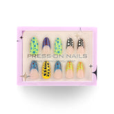 French Colorful Polka Dot Short Almond Press-On False Nails