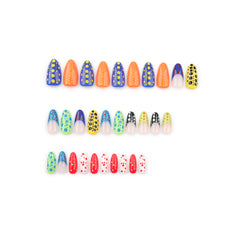 French Colorful Polka Dot Short Almond Press-On False Nails