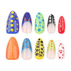 French Colorful Polka Dot Short Almond Press-On False Nails