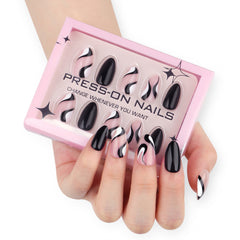 Black Almond Abstract Stripe Press-On Nails