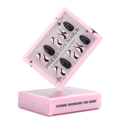 Black Almond Abstract Stripe Press-On Nails