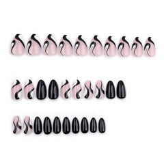 Black Almond Abstract Stripe Press-On Nails