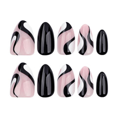 Black Almond Abstract Stripe Press-On Nails