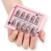 French Cat-Eye Clear Gray Almond Press-On Nails