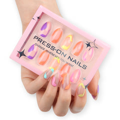 Color-Block Short Almond Press-On Nails