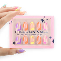 Color-Block Short Almond Press-On Nails