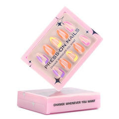 Color-Block Short Almond Press-On Nails