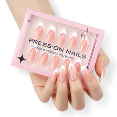 30-Piece Pink French White-Tip Short Almond Nails
