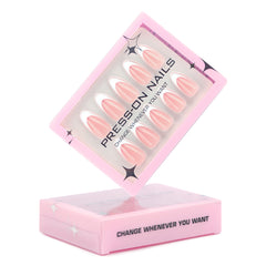 30-Piece Pink French White-Tip Short Almond Nails