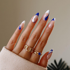 Geometric Blue & White Press On Nails