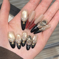 Ditto black red sole pump long stiletto press-on nails reusable design