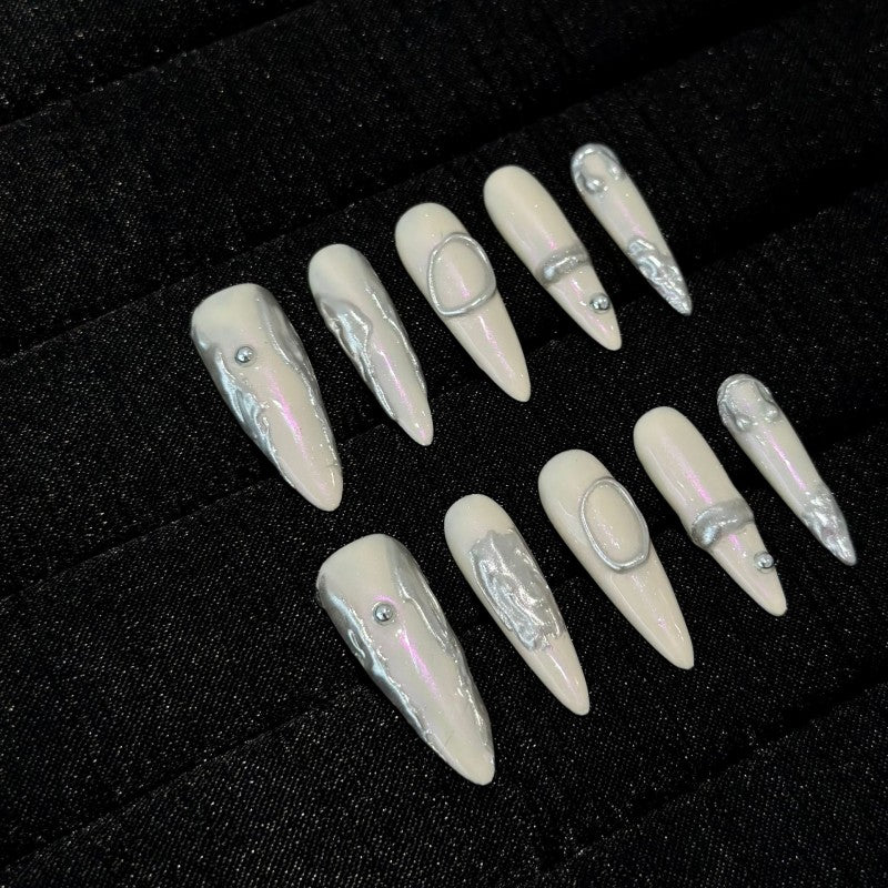 Handmade Iced-Latte Press-On Nails–Long STILETTO  | 10 PCS Set