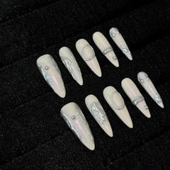 Handmade Iced-Latte Press-On Nails–Long STILETTO  | 10 PCS Set