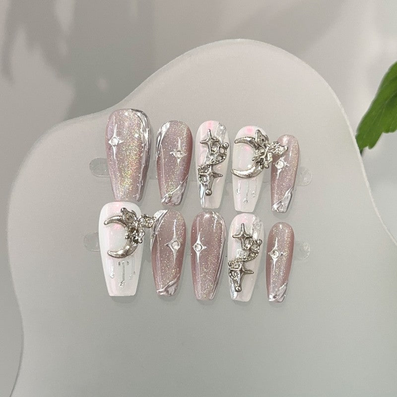 Handemade Lavender Halo Cat-Eye Press-On Nails  –Medium BALLET | 10 PCS Set