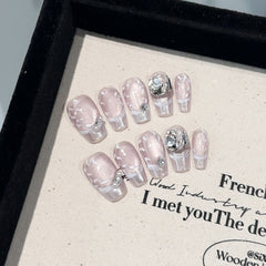 Handmade Lavender Leaflet Cat-Eye Press-On Nails–Short BALLET | 10 PCS Set