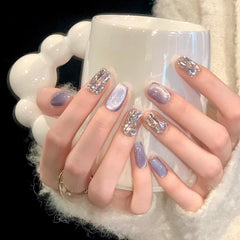 Handemade Dusty Lavender Luxe Cat-Eye Press-On Nails–Short SQUARE | 10 PCS Set