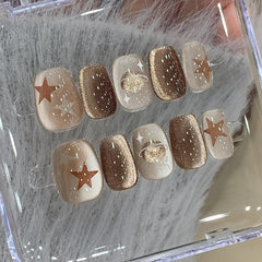 Ditto handmade marron glow cat-eye press-on nails short square reusable fake nails