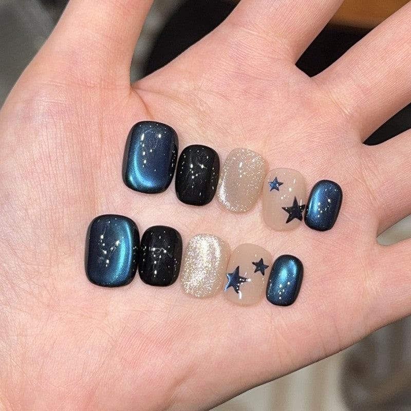 Ditto galaxy ocean aurora short oval press-on nails reusable design
