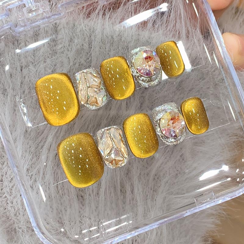Ditto handmade golden aurora press-on nails short square reusable fake nails