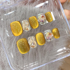 Ditto handmade golden aurora press-on nails short square reusable fake nails