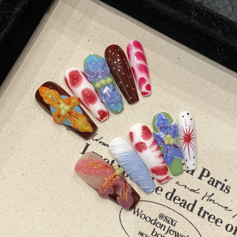 Handmade Tropical Bloom Press-On Nails – BALLET | Long
