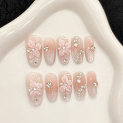 Ditto luxurious zircon-adorned medium oval press-on nails reusable design