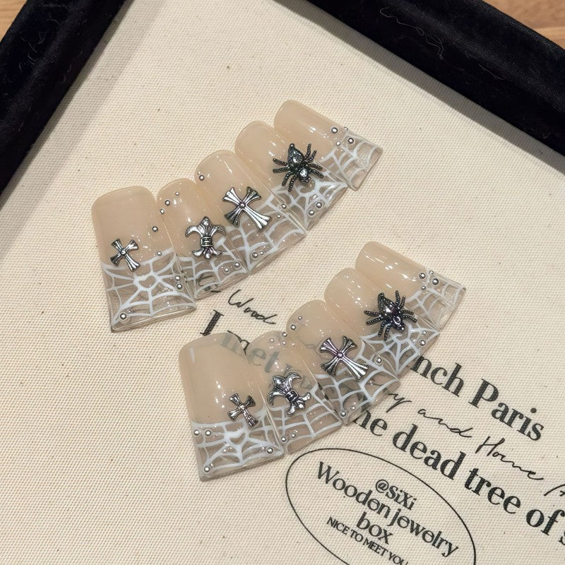 Handmade French Spiderweb Press-On Nails-Square| Short
