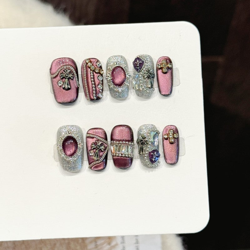 Ditto rose-red short ballet press-on nails reusable design