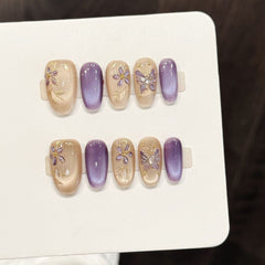 Ditto trendy purple cat's eye short oval press-on nails reusable design