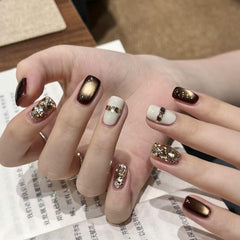 Ditto Maillard cat-eye short square press-on nails reusable design