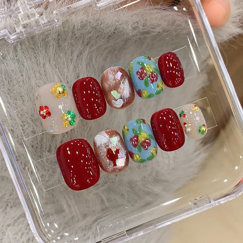 Ditto pear blossom retreat short square press-on nails reusable design