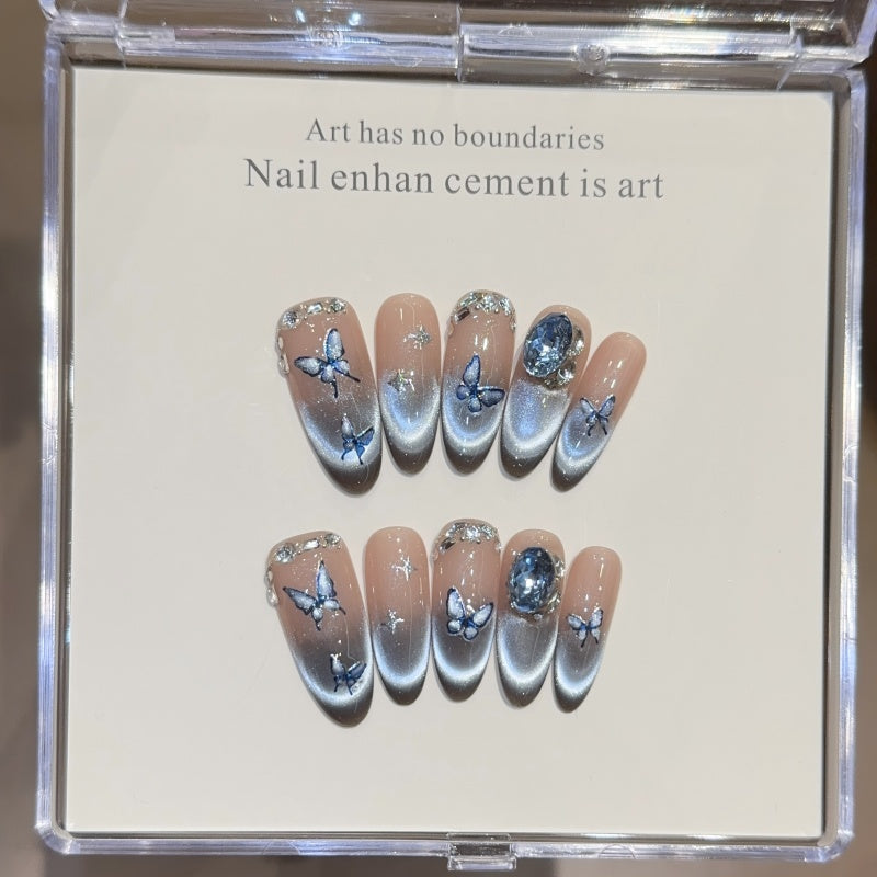 Ditto cat eye Ins style long oval press-on nails reusable design